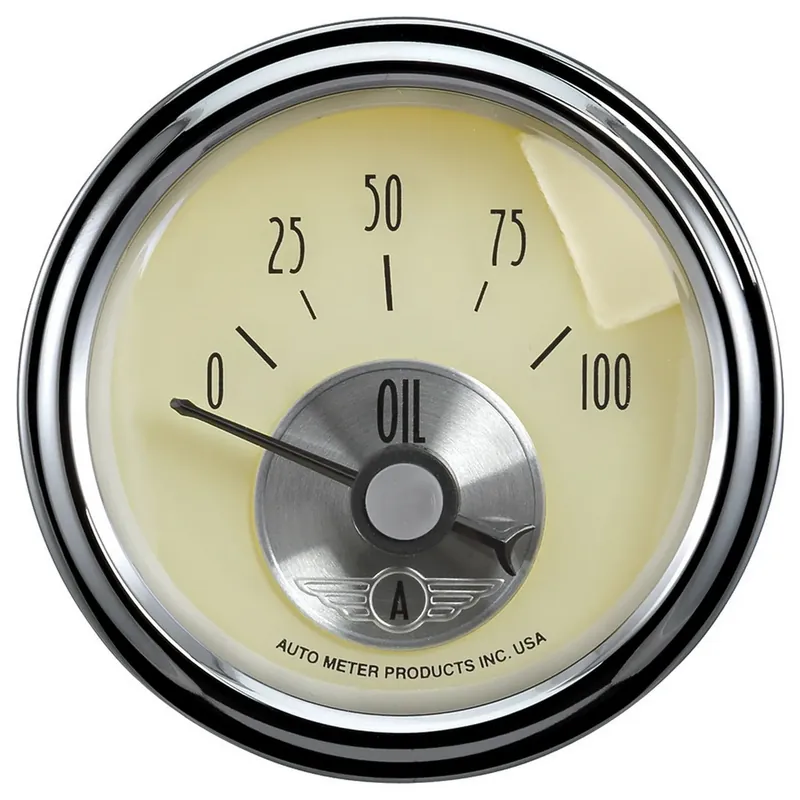 Autometer 2-1/16" Oil Pressure 0-100 PSI Air-Core Prestige Antique Ivory Worldwide Shipping