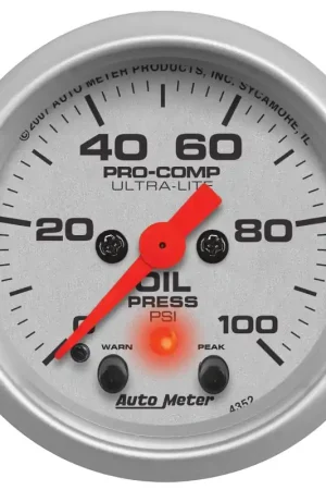 Autometer 2-1/16" Oil Pressure W/Peak & Warn 0-100 PSI Stepper Motor Ultra-Lite Price Drop