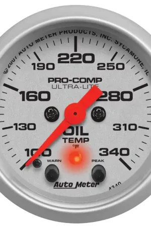 Order Now Autometer 2-1/16" Oil Temperature w/Peak & Warn 100-340 °F Stepper Motor Ultra-Lite