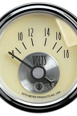 Autometer 2-1/16" Voltmeter 8-18V Air-Core Prestige Antique Ivory Original