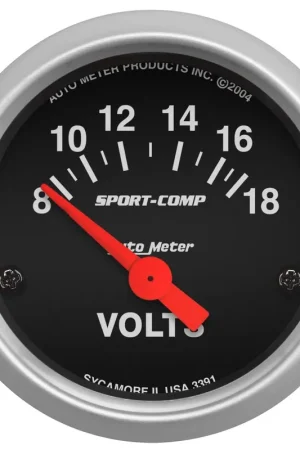 Popular Autometer 2-1/16" Voltmeter 8-18V Air-Core Sport-Comp