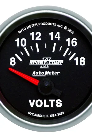 Autometer 2-1/16" Voltmeter 8-18V Air-Core Sport-Comp II Today Only