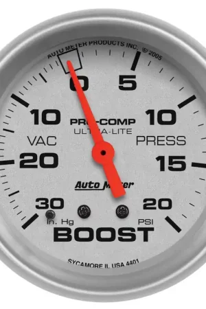 Limited Time Autometer 2-5/8" Boost/Vacuum 30 In HG/20 PSI Mechanical Ultra-Lite