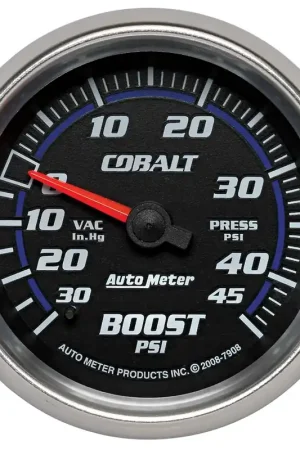 Autometer 2-5/8" Boost/Vacuum 30 In HG/45 PSI Mechanical Cobalt Premium