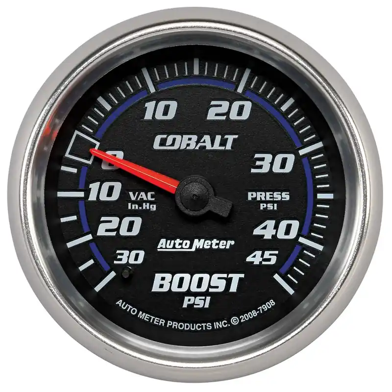 Autometer 2-5/8" Boost/Vacuum 30 In HG/45 PSI Mechanical Cobalt Premium