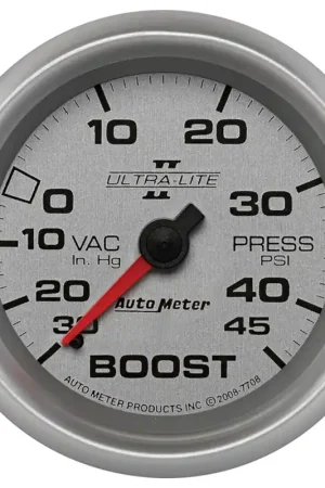 Autometer 2-5/8" Boost/Vacuum 30 In HG/45 PSI Mechanical Ultra-Lite II Warranty Included