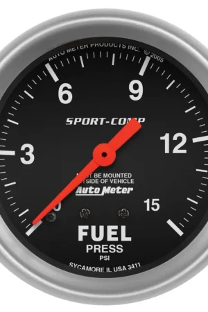 Grab Now Autometer 2-5/8" Fuel Pressure 0-15 PSI Mechanical Sport-Comp