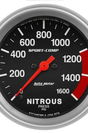 Autometer 2-5/8" Nitrous Pressure 0-1600 PSI Stepper Motor Sport-Comp Professional Grade