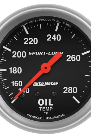 Seasonal Sale Autometer 2-5/8" Oil Temperature 140-280 °F 12 Ft. Mechanical Sport-Comp