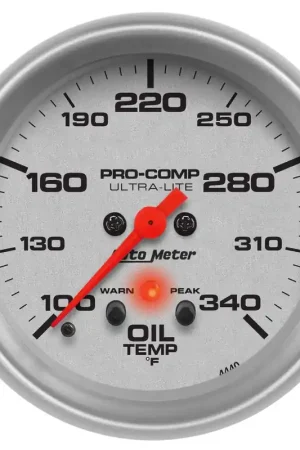 Crafted Autometer 2-5/8" Oil Temperature w/Peak & Warn 100-340 °F Stepper Motor Ultra-Lite