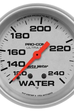 Autometer 2-5/8" Water Temperature 120-240 °F 6 Ft. Mechanical Ultra-Lite No Minimum Order