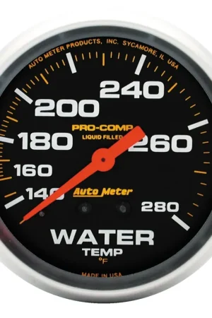 Autometer 2-5/8" Water Temperature 140-280 °F 6 Ft. Mechanical Liquid Filled Pro-Comp Final Sale