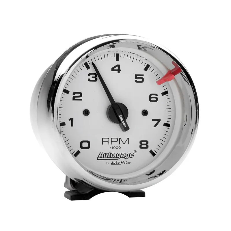 Premium Autometer 3-3/4" Pedestal Tachometer 0-8,000 RPM White/Chrome Auto Gage