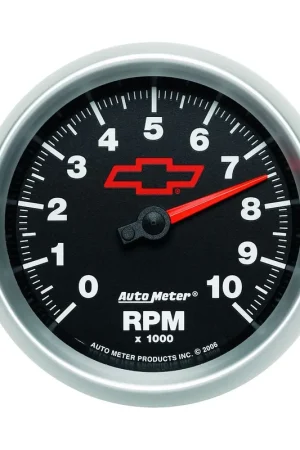 Popular Autometer 3-3/8" In-Dash Tachometer 0-10,000 RPM Chevy Red Bowtie