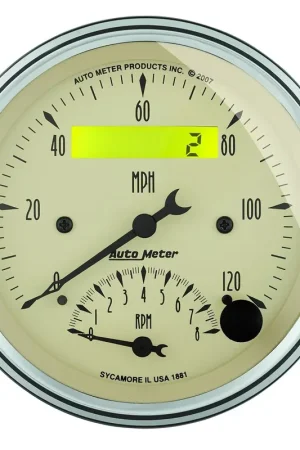 While Supplies Last Autometer 3-3/8" Tachometer/Speedometer Combo 8K RPM/120 MPH Electric Antique Beige
