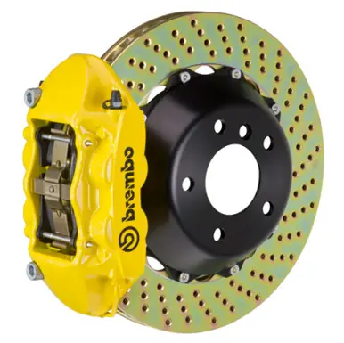 Limited Offer Brembo 14+ Model S AWD (w/ DC) (Excl Plaid) Rr GT BBK 4Pis Cast 365x29 2pc Rotor Drilled-Yellow - 2S1.8501A5
